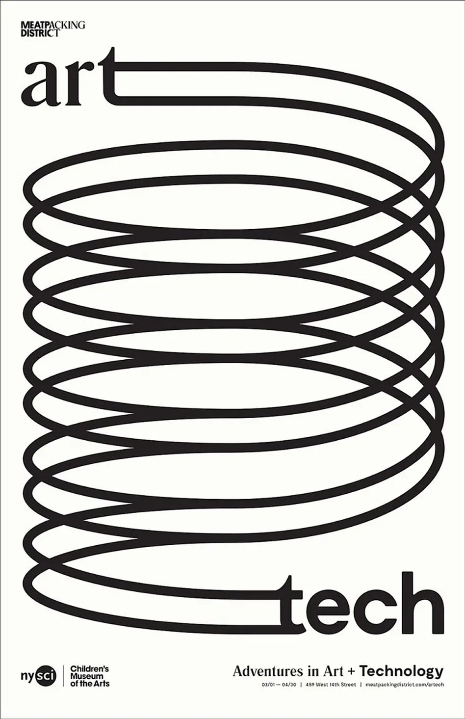 Art + Tech poster — continuous spiral loop connecting art and tech